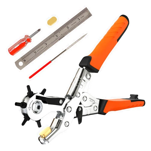 TOWOT Belt Hole Puncher Kit, Upgraded Version Leather Hole Punch for Belt, Saddles, Shoes, Fabric, DIY & Craft Projects, 6 Holes Heavy Duty Rotary Puncher, Easily Punches Perfect Round Holes