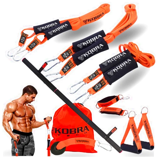 Kobra tech The Ultimate Resistance Bands Set| Durable Exercise Bands with Bar & Handles| Workout Bands for Men and Women| Portable Gym Power Bands for Optimal Fitness