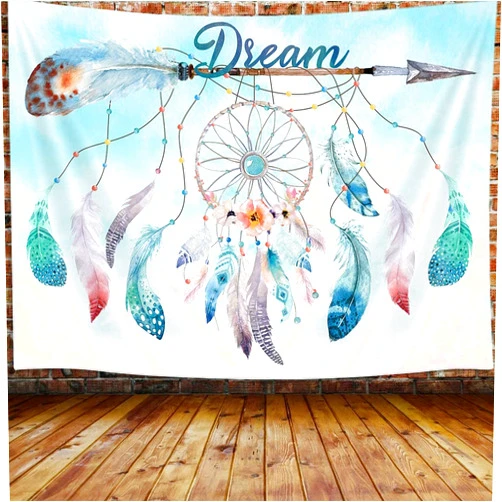 JAWO Dream Catcher Feather Small Tapestry, Native American Arrow Dreamcatcher Tapestry Wall Hanging for Teen Girl Bedroom, Blue Teal Bohemian Tapestries Living Room College Dorm Home Decor (60W X 40H)