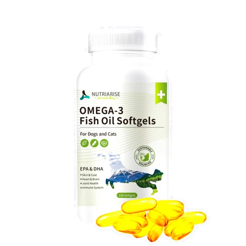 NUTRIARISE Omega 3 Fish Oil for Dogs and Cats, Dog & Cat Fish Oil Pet Supplement, Skin and Coat Supplement for Shedding, Dry Itchy Skin and Allergies, Rich in EPA & DHA with Omega 3 Fatty Acids, 120 Softgels