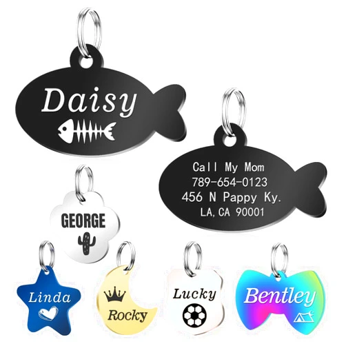 Diaoketags Cat Tags Engraved, Cat Name Tags Personalized with Lovely Icons, Durable Stainless Steel Cat Id Tags Personalized Small Large, Custom Cat Tag Engraved on Both Sides