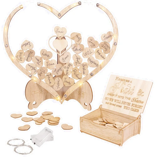 Oture Wedding Guest Book Alternative, Guest Book Reception Wood Heart Frame Guest Sign with 100 Wooden Hearts, Wooden Heart Drop Box for Wedding Birthday Anniversary Party Baby Shower Decorations