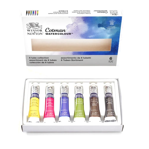 Winsor & Newton Cotman Watercolor Paint Set, 6 Colors, 8ml (0.27-oz) Tubes