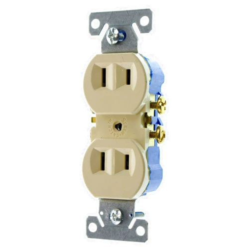 Hubbell RR15NGIZ Duplex Recetpacle Outlet, Non-Grounding, 2-Wire, 15-Amp, 120-Volt, Ivory
