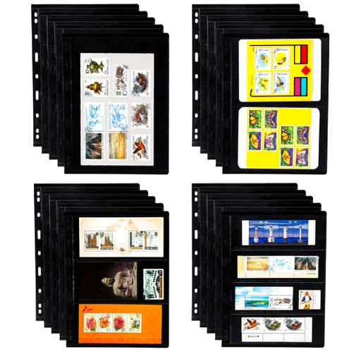 Elsjoy 20 Sheets 40 Pages Stamp Album Pages, 9-Hole Stamp Collection Inserts Double Sided Stamp Pages for Stamp Album Binder, Stamp Collecting Album Sheets for Stamp Display, 4 Mixed Sizes
