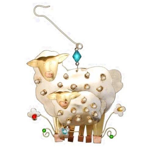 Pilgrim Imports Bronze Nickel and Copper Hanging Ornament Handmade Fair Trade - Momma and Baby Sheep