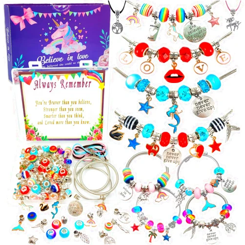 Klmars Charm Bracelet Making Kit,Jewelry Making Supplies Beads,Unicorn/Mermaid Crafts Gifts Set for Girls Teens Age 6-12