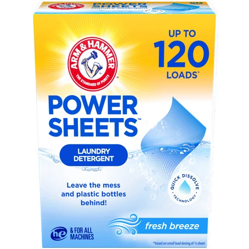 ARM & HAMMER Power Sheets Laundry Detergent, Fresh Breeze 60 ct, up to 120 small loads