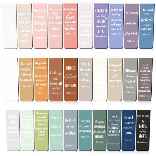 Chinco 30 Pcs Christian Bookmarks Magnetic Bible Verse Bookmarks Religious Scripture Inspirational Church Supplies Motivational Prayer Page Clip for Women Kid Student Teacher School Gift(Morandi)