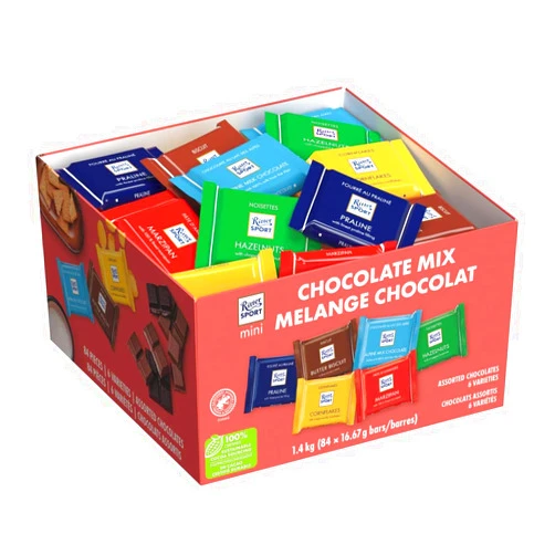 Ritter Sport Mini Chocolate Bars, Assorted Flavors Colorful Variety, 0.59 ounce, 84 Count, 100% Certified Sustainable Cocoa