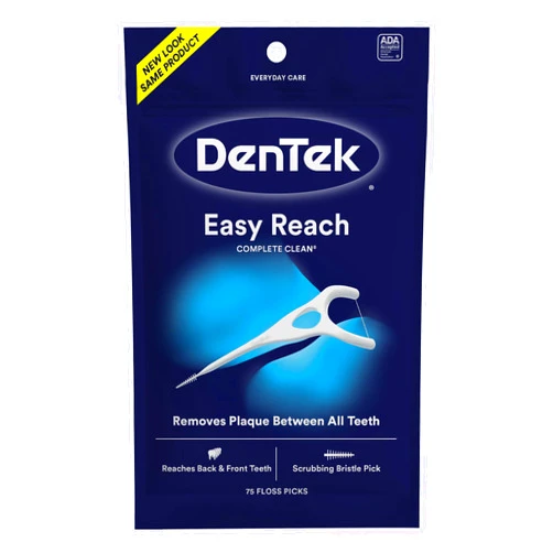 Dentek Complete Clean Easy Reach Floss Picks, Break & Shred-Proof Dental Floss Picks, 75 Count