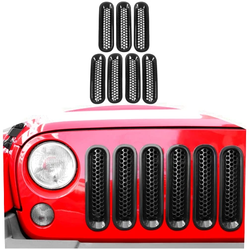 RT-TCZ for Wrangler JK Front Grill Inserts, Grille Mesh Black Accessories for Jeep Wrangler JK JKU Rubicon Sahara Unlimited 2007-2015 (7pcs)
