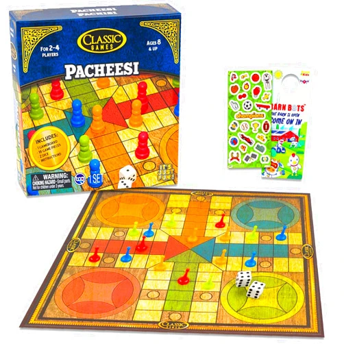 Game Party Pacheesi Board Game Set - Family Game Night Bundle with Original Pacheesi, Stickers, More | Multiplayer Board Game Pack