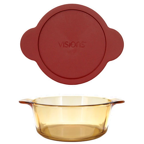 Visions VM1.25 1.25L Amber Glass Casserole Dish/Dutch Oven and Visions CM 125-PC 1.25 L Cranberry Lid