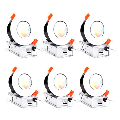 TORCHSTAR 5CCT 3 Inch Gimbal LED Recessed Light, CRI90+ Dimmable Swivel Adjustable Eyeball Downlight, Airtight IC, 2700K3000K3500K4000K5000K, Canless LED Ceiling Light, White, Pack of 6
