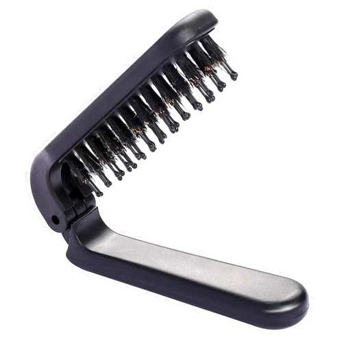 Mozeat Lens Travel Hair Brush,Mini Foldable Hair Brush Portable Boar Bristles Hair Comb Pocket Size Collapsable Comb Hair Styling Tool Mini Hairbrush for Purse Gym Trip Swiming Car (Black)