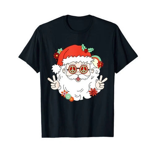 Hippy Peace and Love Santa Groovy Far Out Cool Groovy Hippy Santa Clause, 80's Retro Christmas Design Gift T-Shirt