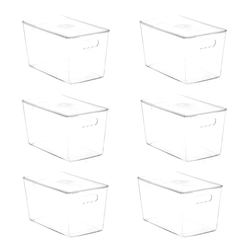 Vtopmart 6 Pack Clear Stackable Storage Bins with Lids,XLarge Plastic Containers with Handle for Pantry Organizer and Storage,Perfect for Kitchen,Fridge,Cabinet, Closet,Bathroom Organization