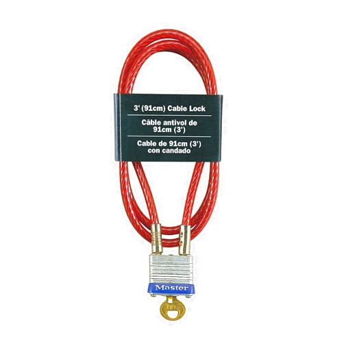 Master Lock 719D Steel Cable with Integrated Outdoor Padlock with Key, 1 Pack, Silver, 3' Long x 3/16' Diameter