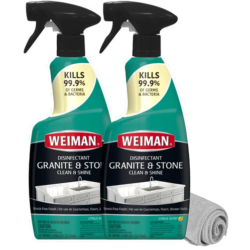 Weiman Disinfectant Granite Daily Clean & Shine (2 Pack with Polishing Cloth) Safely Clean Disinfect and Shine Granite Marble Soapstone Quartz Quartzite Slate Limestone Corian Laminate Tile Countertop