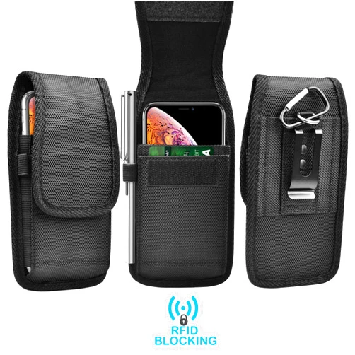 Tekcoo [RFID Blocking] Cell Phone Holster for iPhone 14 13 Pro Max 11 12 XR Galaxy S22 Ultra S21 S20 FE S10 Note 20 A03S A13 A02S A23 A20 A21 A32 A42 A53 Nylon Belt Clip Pouch Wallet Case Card Holder