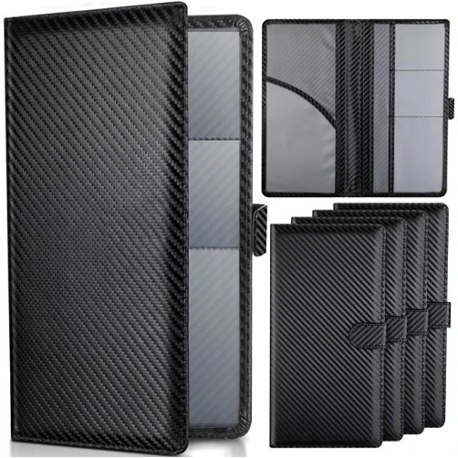 Hanaive 4 Pcs Car Registration and Insurance Card Holder with Magnetic Closure Glove Compartment Organizer Auto Registration and Insurance Wallet for Document Paperwork, Carbon Fiber Black