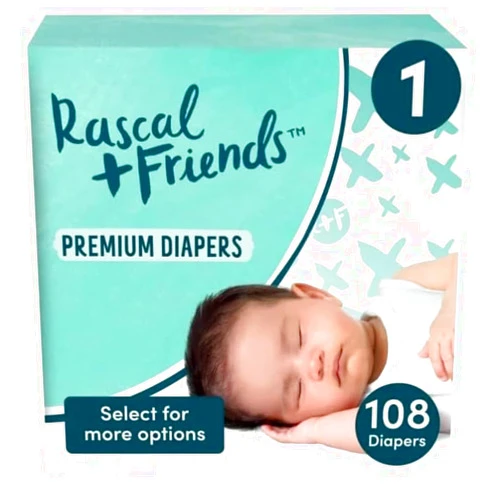 Generic Rascal + Friends Premium Diapers, Size 1, 108 Count