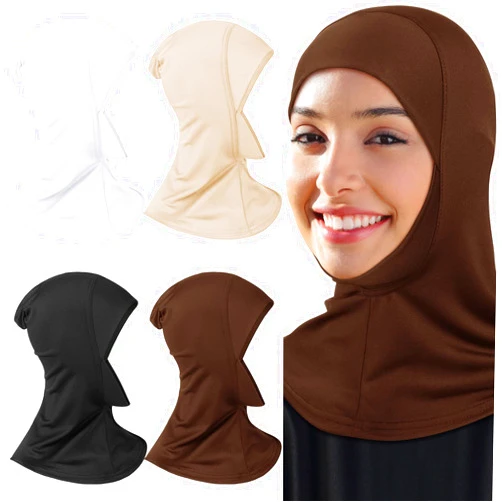Geyoga 4 Pieces Modal Hijab Cap Adjustable Muslim Stretchy Turban Full Cover Shawl Cap Full Neck Coverage for Lady