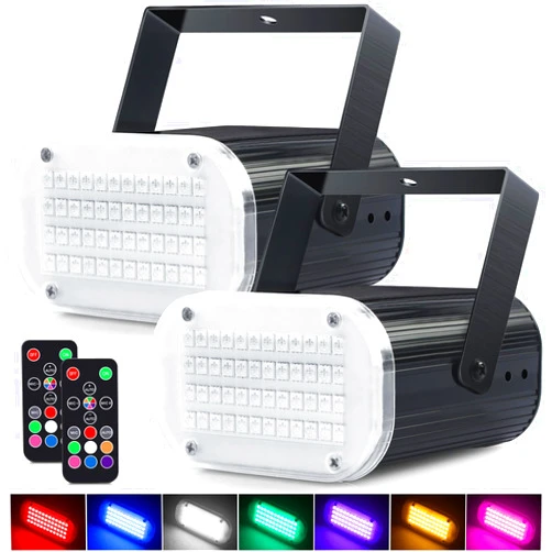 Luditek 2-Pack LED Strobe Lights 48LED Halloween, Multi-Color Sound Activated Disco Party Lights w/Remote Control, Flashing Strobe Lamp for Indoor Home Room Decorations Karaoke