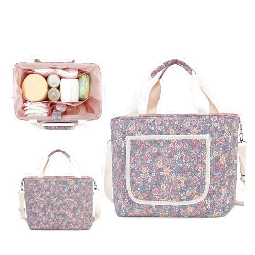 Lmbabter Baby Diaper Tote Bag Organizer Caddy Floral Mommy Bag Nappy Storage Bin for Women