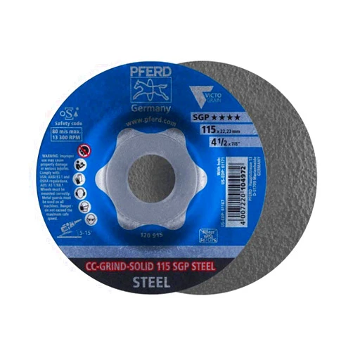 Pferd Grinding Disc, Cc-Grind-Solid, 4-1/2 Inch X 7/8, Sgp Steel Victograin, Ceramic