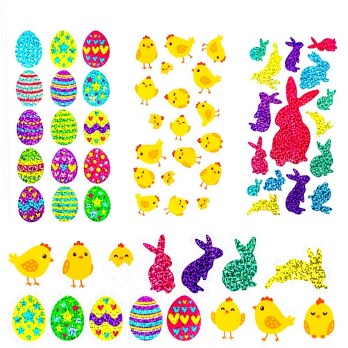 Leinuosen 500 Pieces Easter Stickers Easter Egg Bunny Chick Stickers Decals for Kids Easter Party Decorations Favors Supplies, 30 Sheets