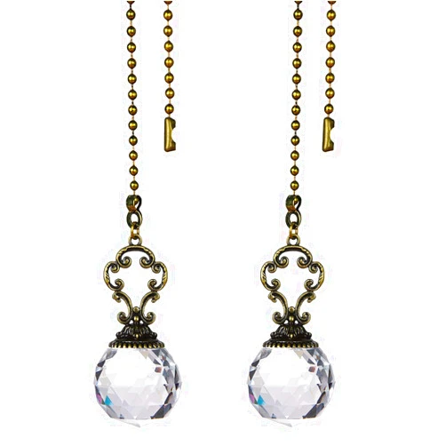 LONGSHENG - SINCE 2001 - Set of 2 Vintage-Style Clear Fan Pull Ceiling Fan Chain Pulls Crystal Prism Ball