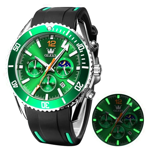 OLEVS Mens Watches Chronograph Waterproof Luminous Silicon Strap Multifunction Watches for Men Quartz Business Calendar Men Wrist Watch