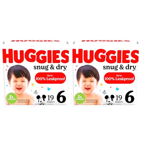 Huggies Snug & Dry Baby Diapers, Size 6 (35+ lbs), 19 Ct (Pack of 2)