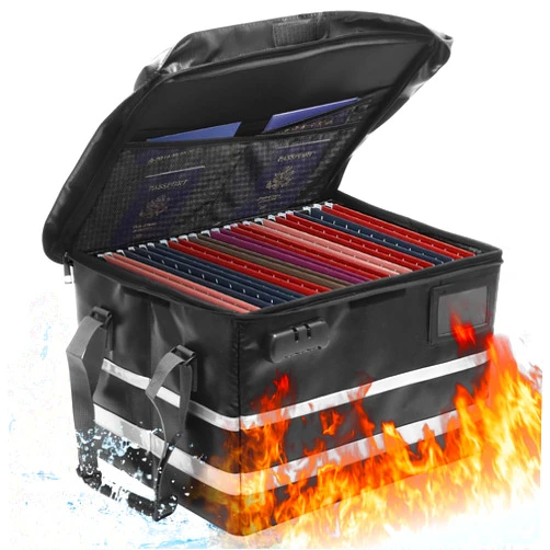 WANJOTEC Fireproof Document Box with Lock, File Organizer, Important Document Organizer Fireproof Safe Box, Collapsible Portable File Box Home Office File Cabinet for Laptop, Files, Certificates, Gifts for Him