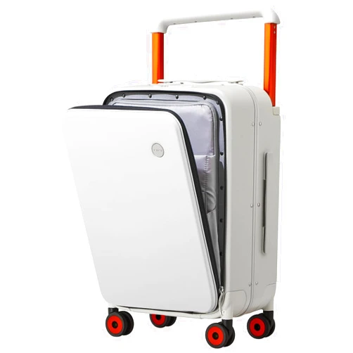 mixi Carry On Luggage Wide Handle Luxury Design Rolling Travel Suitcase PC Hardside with Aluminum Frame Hollow Spinner Wheels, with Cover, 20 inch, Smoke White