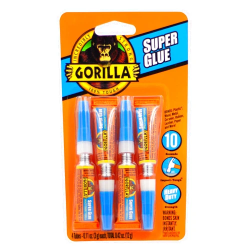 Gorilla Super Glue, Four 3 Gram Tubes, Clear, (Pack of 1)