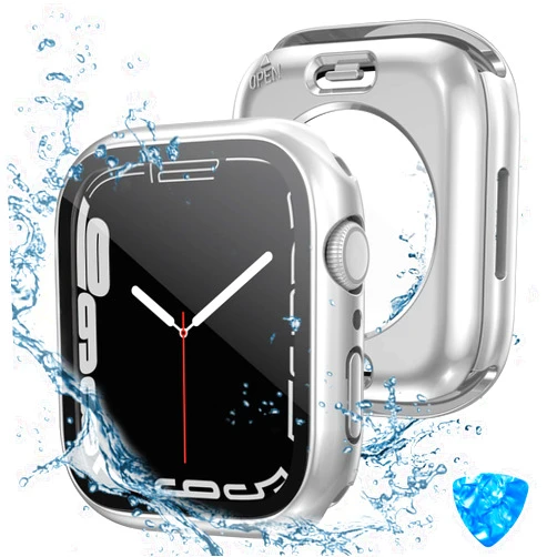 Tensea (2 in 1) for Waterproof Apple Watch Screen Protector Case Series 9 8 7 45mm Accessories, iWatch Protective PC Face Cover Built-in Tempered Glass Film, Front and Back Bumper for Women Men, 45 mm
