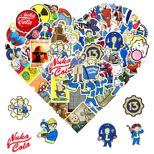XSMIN 50Pcs Fallout Gaming Stickers Cool Game Vinyl Decal Fallout Merchandise Stickers for Kids Teens Adults Waterproof Vinyl Cartoon Game Stickers for Water Bottle Laptop Luggage (Fallout)