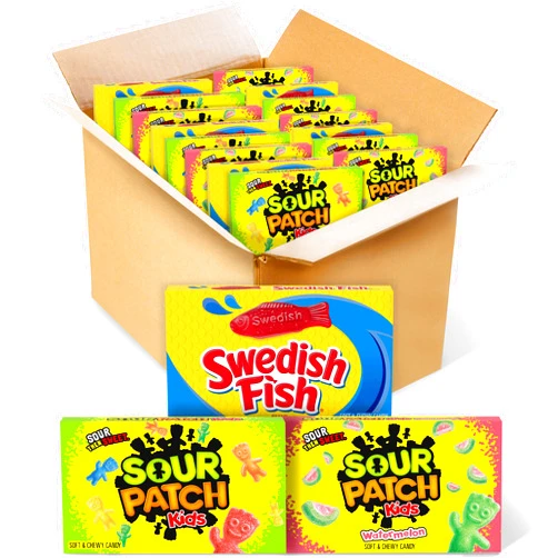 SOUR PATCH KIDS Original Candy, SOUR PATCH KIDS Watermelon Candy & SWEDISH FISH Candy Variety Pack, 15 Movie Theater Candy Boxes