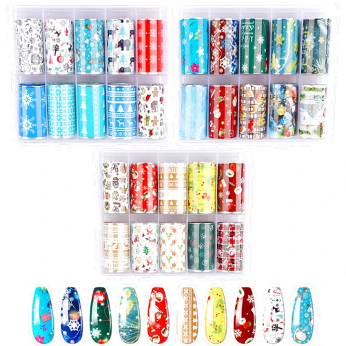 TOROKOM 30 Roll Christmas Nail Foil Transfer Stickers, TOROKOM Winter Nail Art Foil Stickers Santa Snowflake Snowman Elk Xmas Tree Xmas Nail Stickers Decals for Girl Women Acrylic DIY Nail Art Decoration