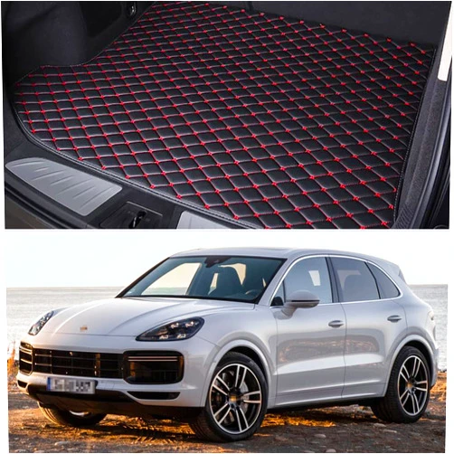 SPEEDLONG Car Trunk Mat Custom Fit Cargo Liner Compatible with 2019-2022 Porsche Cayenne - All Weather & Season Cargo Mat - (Black with red line)