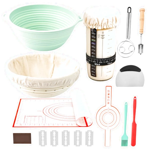 Tunyet Sourdough Bread Baking Supplies, Banneton Bread Proofing Basket, Sourdough Starter Kit with Proofing Basket of 2, Sourdough Starter Jar, Thick Silicone Baking Mat, Silicone Bread Sling