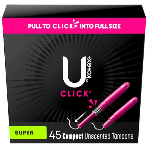 U by Kotex Click Compact Tampons, Super Absorbency, Unscented, 45 Count