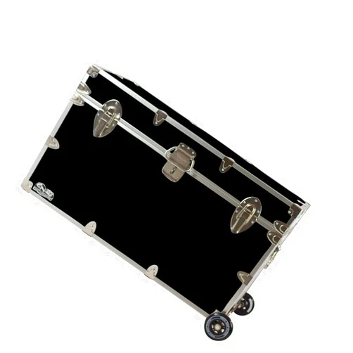 C&N Footlockers - XL Graduate Storage Trunk w/Wheels - Made in the USA - STEEL Footlocker for College Dorm Room & Summer Camp - 32 x 18 x 18.5 Inches (Black)