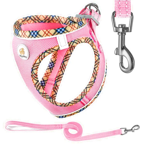 Hipubby Small Dog Harness: Dog Harnesses for Small Dogs with Leash Set Step in Adjustable Dog Harness No Pull Soft Mesh Pet Harness Reflective Puppy Harness for Walking, Running（Pink,XS）