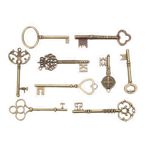 Supkeyer 9Pcs Big Large Antique VTG Old Brass Skeleton Keys Lot Cabinet Barrel Lock