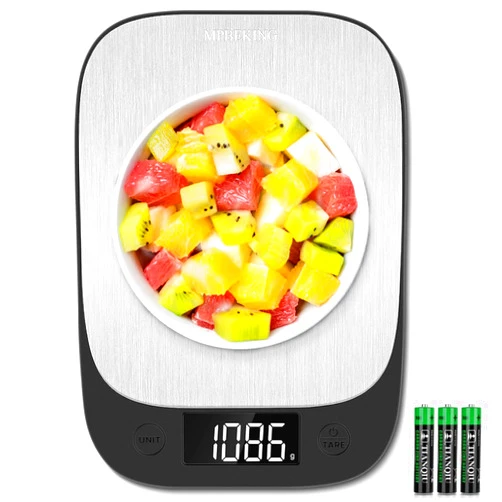 MPBEKING Digital Food Scale, Kitchen Scale Weight Grams and Oz for Weight Loss, Cooking, Baking 3g/0.1oz High Precise Multifunction Scales 304 Stainless Steel with Backlit LCD Display