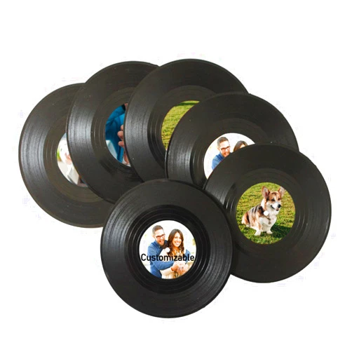 Cooayyaooc Personalized Coasters Custom Photo, Set of 6 Vinyl Record Coasters for Drinks Wall Decor Party Decoration Funny Disk Drinks Coasters for Music Lover, Personalized Gifts for Men Women